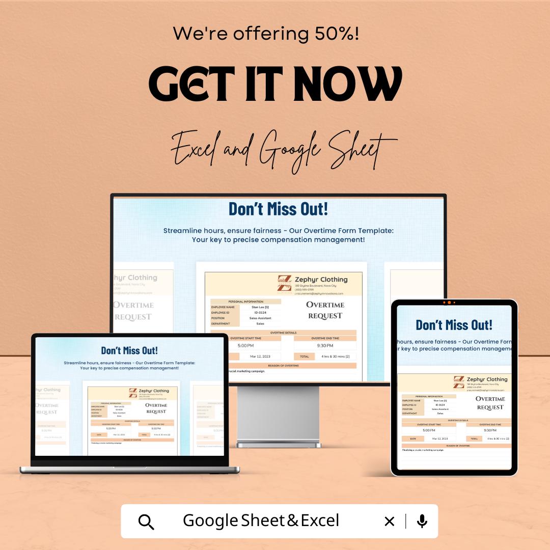Overtime Request Form - Editable Excel & Google Sheets Template for Employee Overtime Tracking
