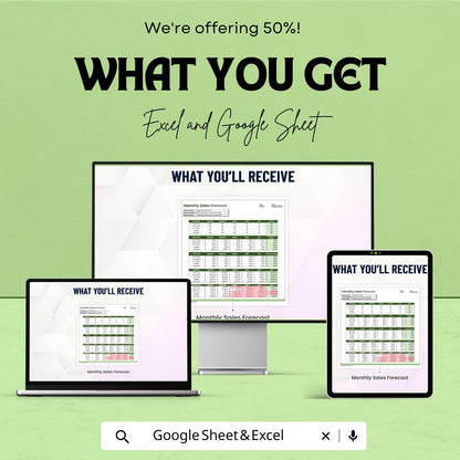 Budget Sales Forecast Template | Excel & Google Sheets | Sales Projection Spreadsheet | Business Forecast Planner