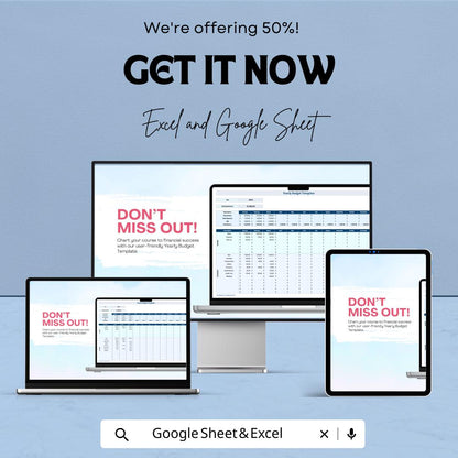 Yearly Budget Template | Excel & Google Sheets Annual Budget Planner | Personal Finance Tracker | Budget Spreadsheet