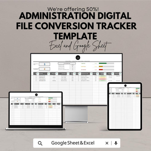 Administration Digital File Conversion Tracker Template | File Management Spreadsheet | Business Organization Tracker