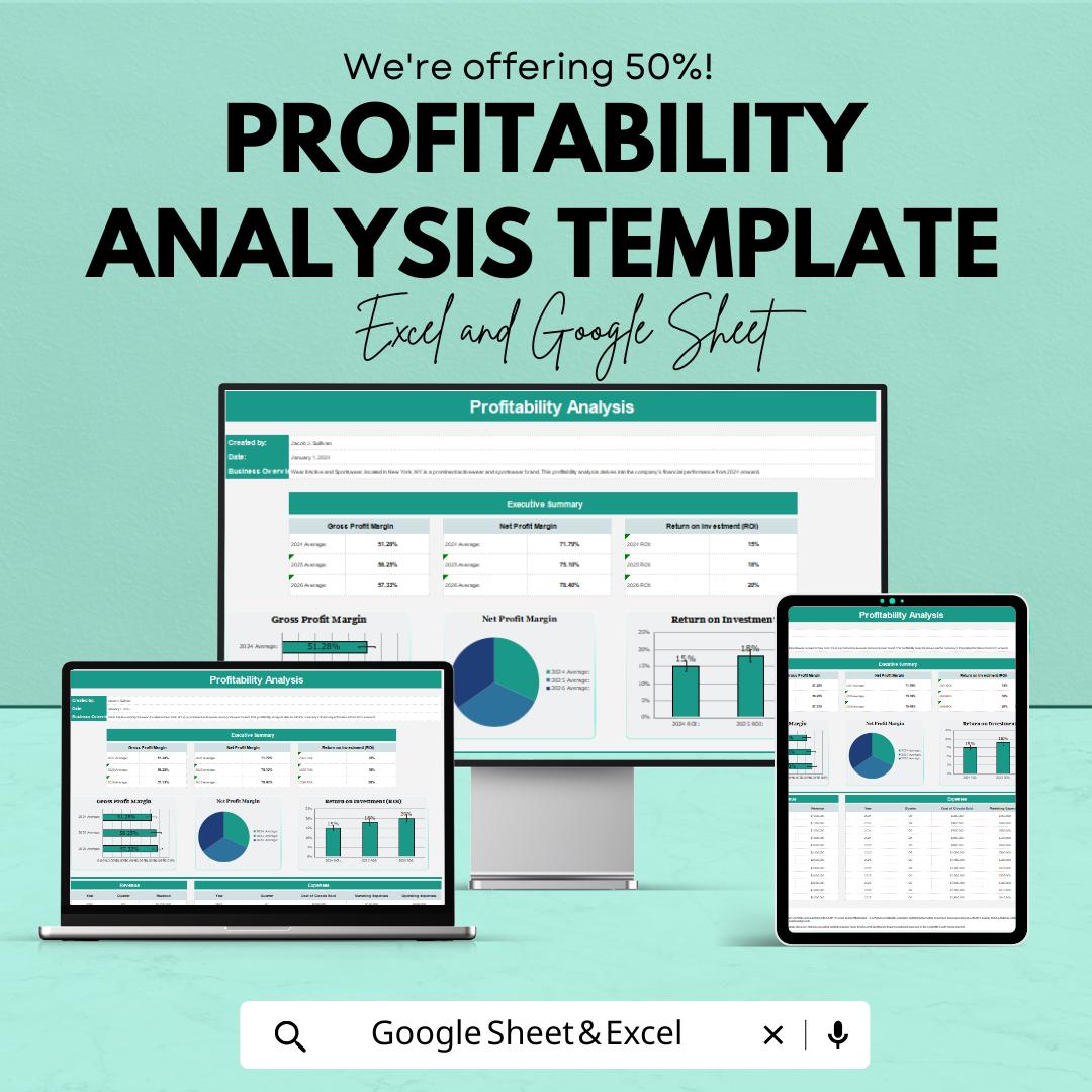 Profitability Analysis Template | Business Finance Tracker | Profit Margin Calculator | ROI Report Spreadsheet