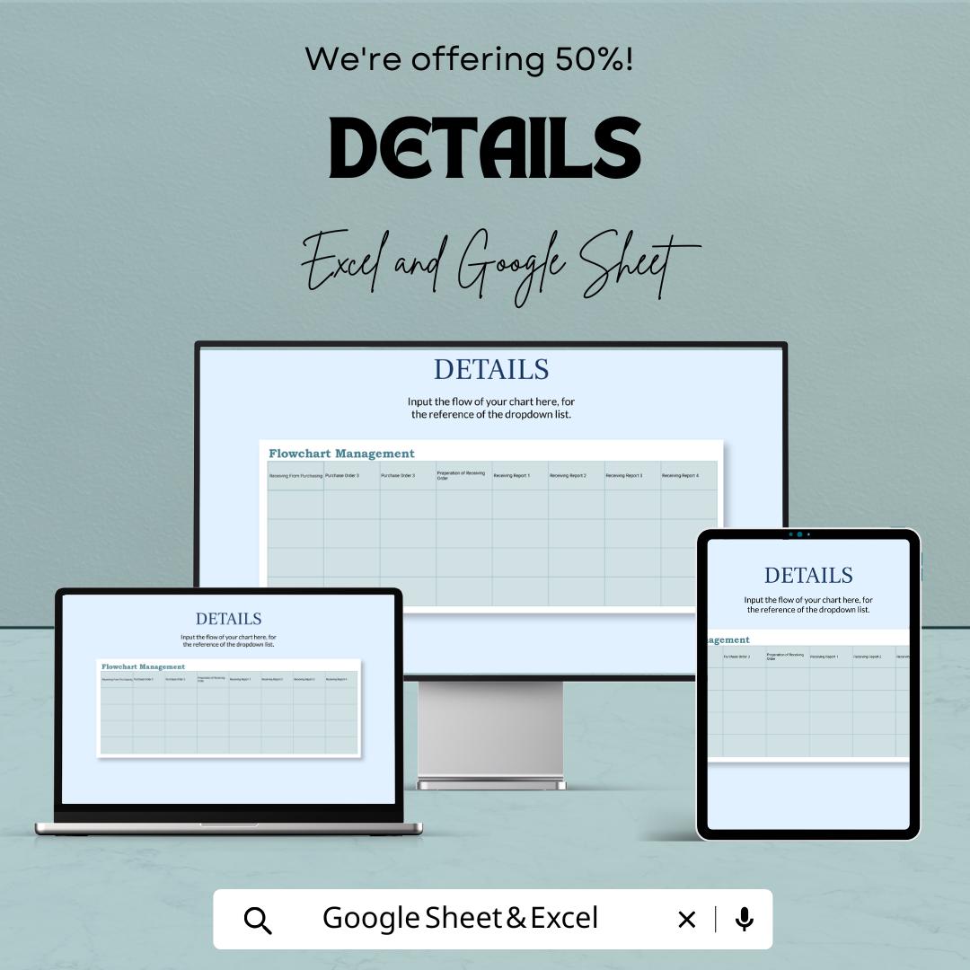 Accounting Flowchart Template | Excel and Google Sheets | Business Process Flow | Finance Workflow Chart | Editable Spreadsheet