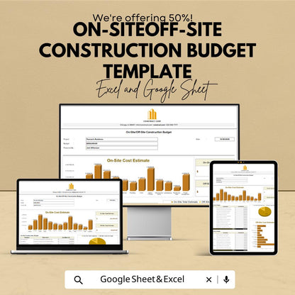 On-Site Off-Site Construction Budget Template | Construction Cost Spreadsheet | Contractor Cost Tracking Tool
