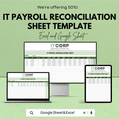 Payroll Reconciliation Template | IT Payroll Tracker Excel | Salary Reconciliation Sheet | Payroll Spreadsheet | Google Sheets Payroll