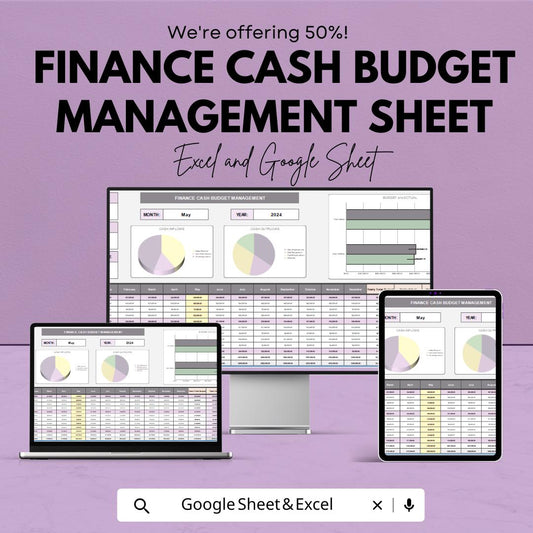 Finance Cash Budget Management Sheet | Monthly Budget Tracker | Excel and Google Sheets | Income & Expense Planner