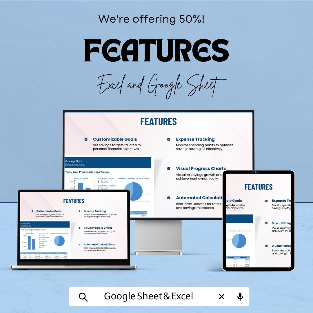 Track Your Progress Savings Tracker Sheet | Budgeting Tool | Financial Planner | Google Sheet & Excel Template