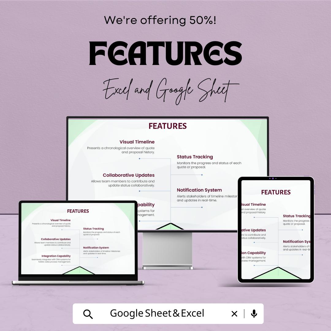 Sales Quote & Proposal Timeline Sheet | Google Sheets Template | Track Quotes, Proposals and Milestones | Customizable Project Management