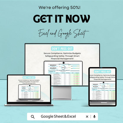 Health & Safety Legal Compliance Budget Management Sheet - Excel and Google Sheets Template for Compliance Tracking and Budget Management