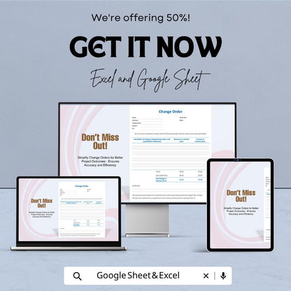 Change Order Template | Construction Change Order Form | Project Change Order Spreadsheet | Contract Change Order Tracker