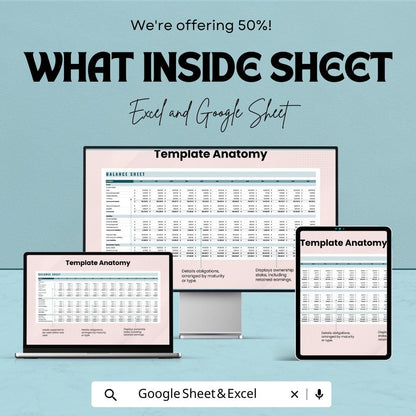 Blank Balance Sheet Template | Financial Statement Spreadsheet | Business Accounting Template | Editable Finance Sheet