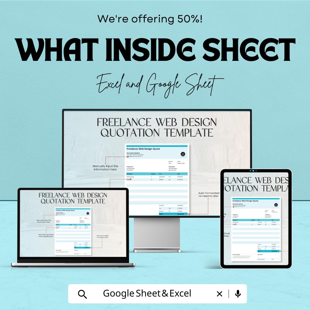 Freelance Web Design Quotation Template - Google Sheets Invoice for Web Designers, Instant Download, Professional Quote Generator