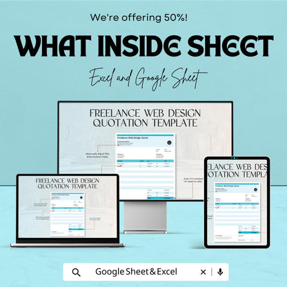 Freelance Web Design Quotation Template - Google Sheets Invoice for Web Designers, Instant Download, Professional Quote Generator