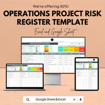 Operations Project Risk Register Template | Risk Management Dashboard | Excel & Google Sheets