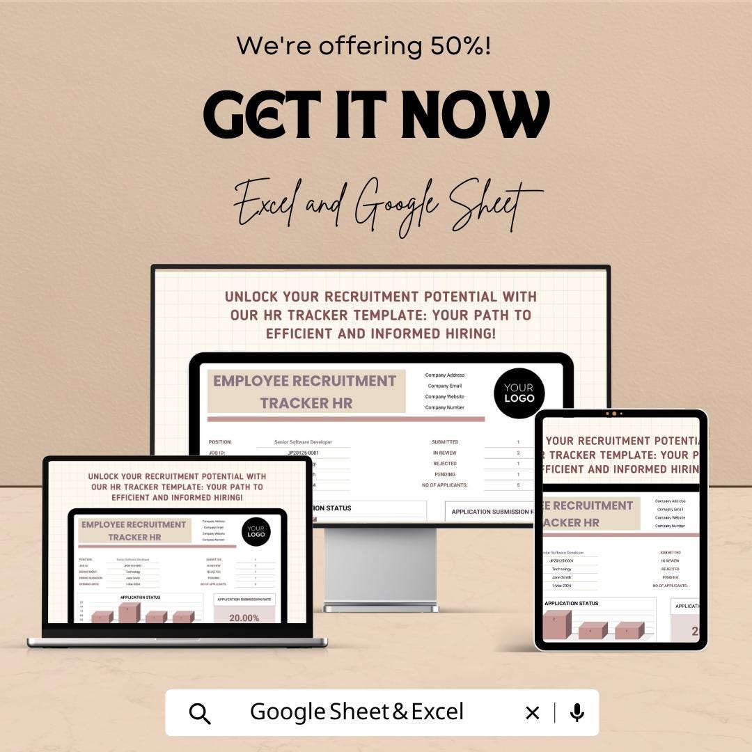 Employee Recruitment Tracker HR Template | Hiring Pipeline Tracker | Applicant Tracking Spreadsheet | Excel & Google Sheets