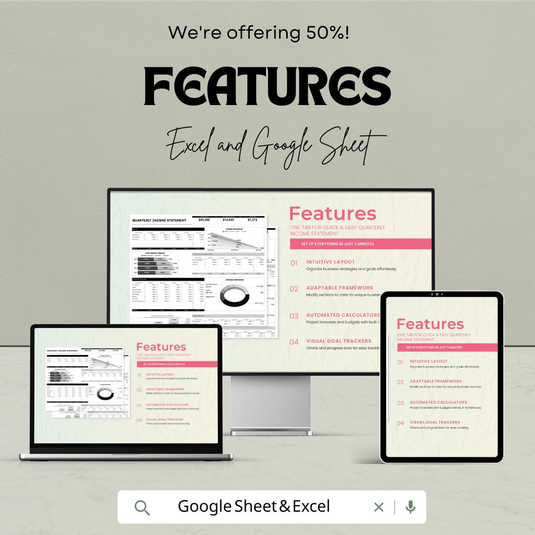 Quarterly Income Statement Template for Google Sheets and Excel | Budget & Financial Planning | Instant Download
