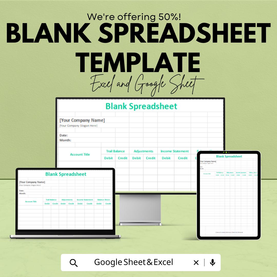 Blank Spreadsheet Template | Excel and Google Sheets | Customizable Accounting Sheet | Business Finance Tracker | Editable Data Sheet