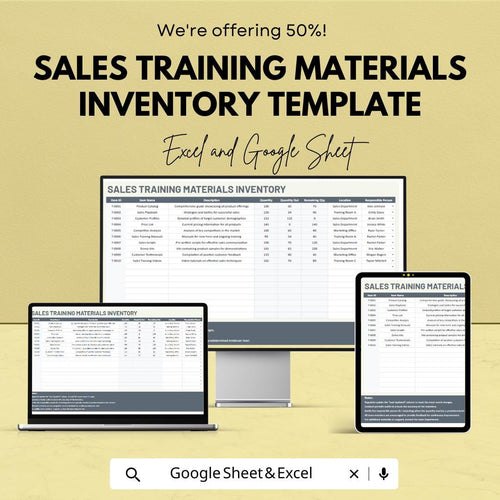 Sales Training Materials Inventory Template | Excel & Google Sheets | Training Resource Tracker | Sales Training Planner | Digital Download