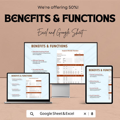 Employee Bi Weekly Timesheet Template, Payroll Tracker, Work Hours Log, Biweekly Time Tracker