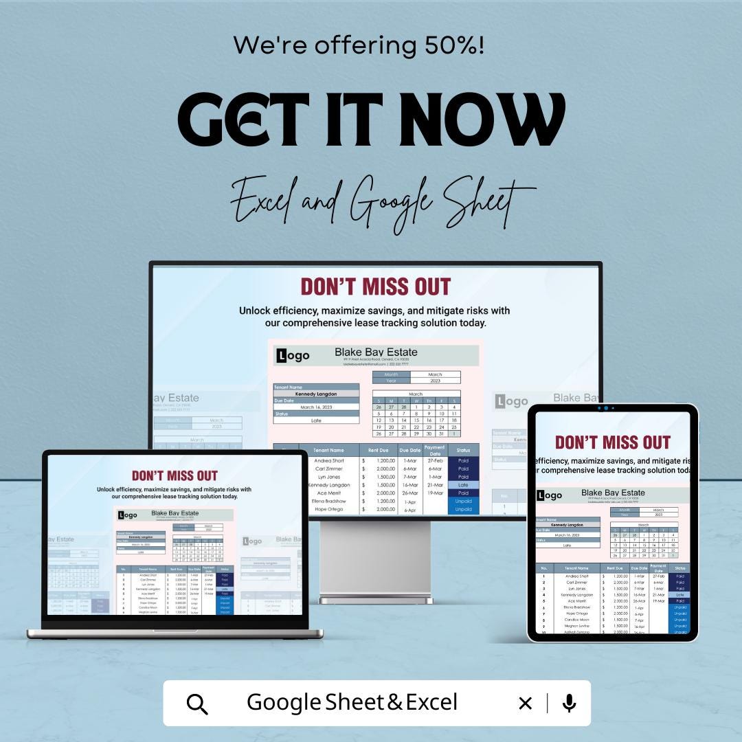 Lease Tracker Template Excel Google Sheets, Rental Payment Tracker Spreadsheet, Tenant Rent Tracker, Property Management Lease Log
