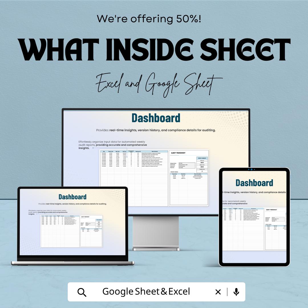 Audit Timesheet Template | Auditor Time Tracking Sheet | Compliance & Activity Log | Excel and Google Sheets | Audit Work Tracker