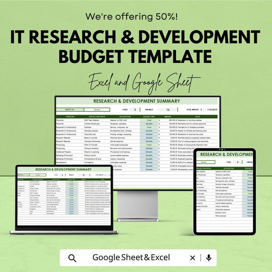 IT Research & Development Budget Template | IT R and D Budget Spreadsheet | Technology Innovation Finance Tool