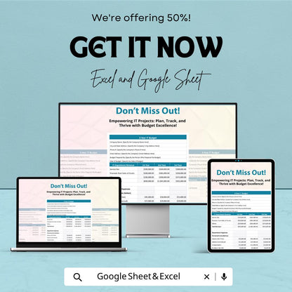 3-Year IT Project Budget Template | IT Budget Spreadsheet | Project Cost Tracker Template |  IT Financial Planning Sheet