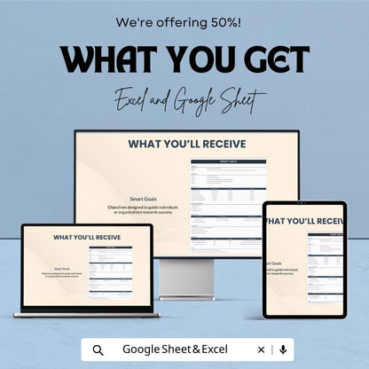 SMART Goals Spreadsheet Template | Goal Tracker Spreadsheet | Productivity Planner | Task Manager Template