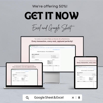 Printable Statement Sheet Template | Excel and Google Sheets | Business Invoice & Billing Form | Financial Record Sheet | Digital Download