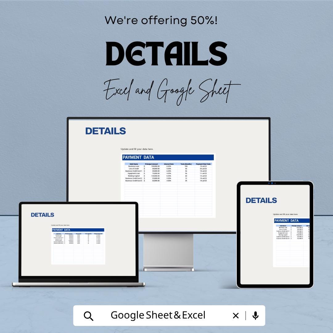Business Debt Schedule Template | Debt Tracker Spreadsheet | Loan Payment Planner | Debt Payoff Calculator | Business Finance Tracker