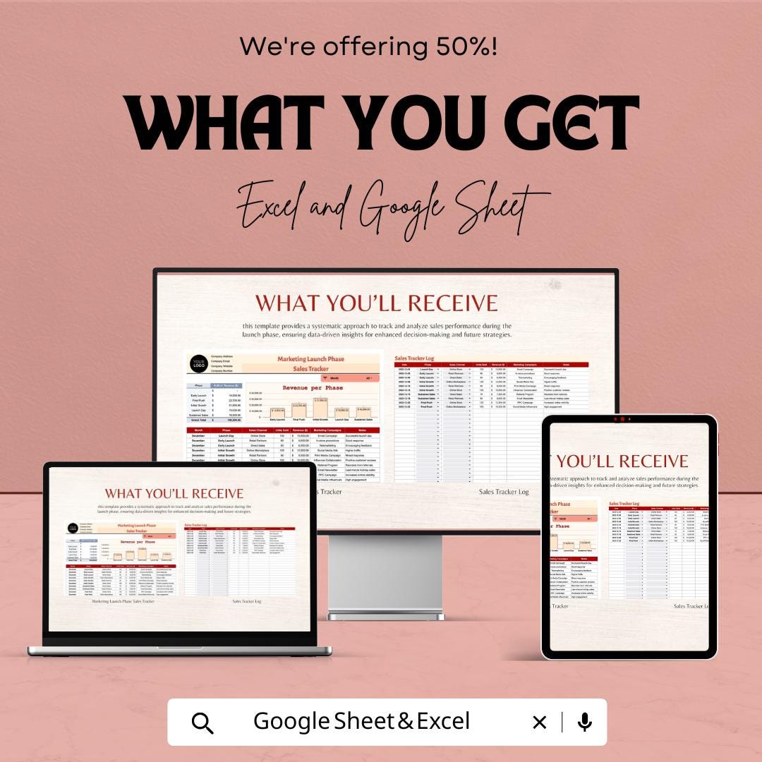 Marketing Launch Phase Sales Tracker Template | Product Launch Sales Dashboard | Excel & Google Sheets Marketing Tracker