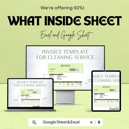 Invoice Sheet for Cleaning Service | Excel & Google Sheets Template | Easy Billing for Cleaners