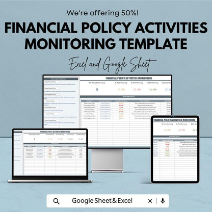 Financial Policy Activities Monitoring Template | Excel & Google Sheets | Compliance Tracking Spreadsheet | Internal Control Review Log