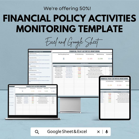 Financial Policy Activities Monitoring Template | Excel & Google Sheets | Compliance Tracking Spreadsheet | Internal Control Review Log