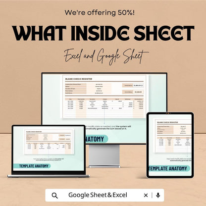 Blank Check Register Template | Checkbook Register Spreadsheet | Personal Finance Tracker Template | Excel & Google Sheets |