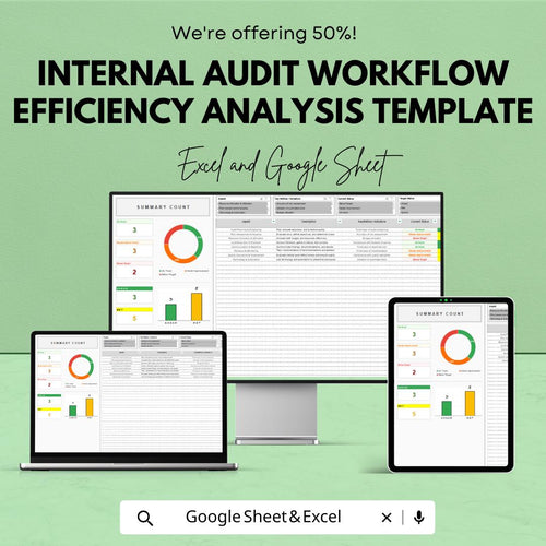 Internal Audit Workflow Efficiency Analysis Template | Audit Workflow Dashboard Excel & Google Sheet | Internal Audit Tracker