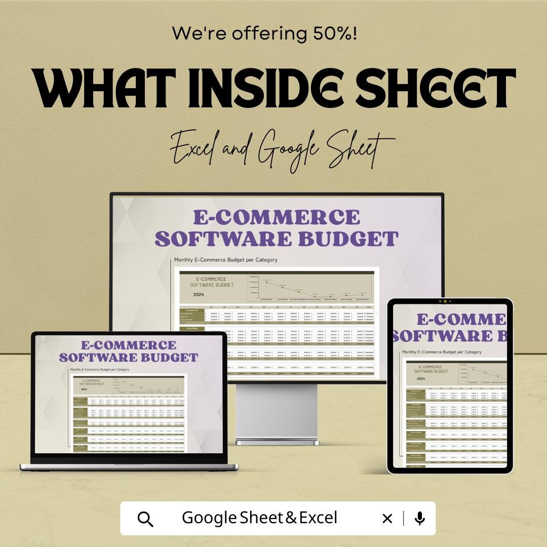 E-commerce Software Budget Template | Business Finance Tracker | Expense Planner | Software Cost Management Spreadsheet