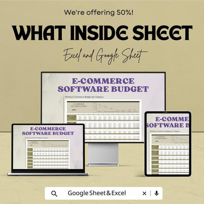 E-commerce Software Budget Template | Business Finance Tracker | Expense Planner | Software Cost Management Spreadsheet