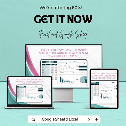 Yearly Budget Template | Excel & Google Sheets | Annual Budget Planner with Dashboard | Personal Finance Spreadsheet