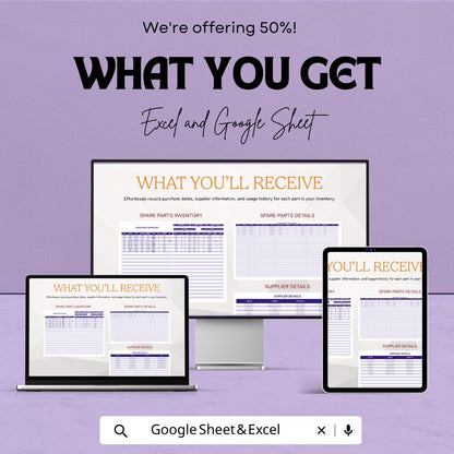 Spare Parts Inventory Template Excel & Google Sheets | Parts Inventory Tracker | Maintenance Stock Spreadsheet | Equipment Parts Log