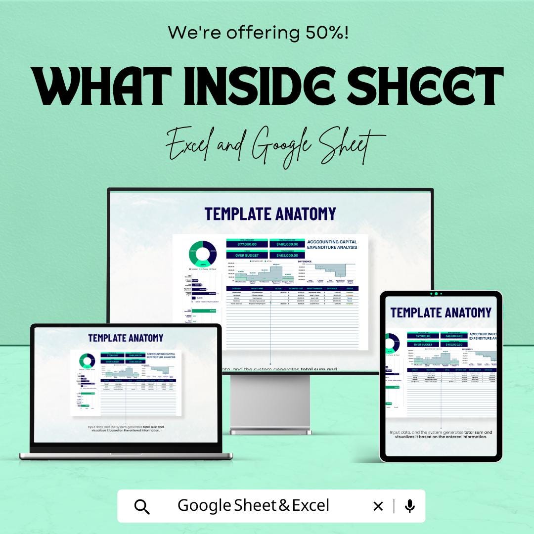 Accounting Capital Expenditure Analysis Template | CapEx Dashboard | Cost Analysis Spreadsheet | Financial Planning Template