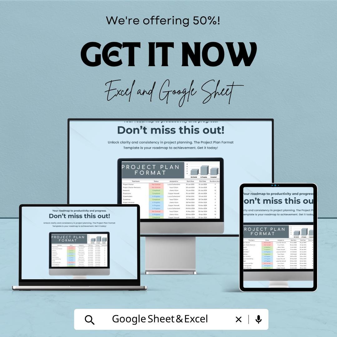 Project Plan Template | Project Planning Spreadsheet | Task & Timeline Tracker | Project Management Tool | Excel and Google Sheets