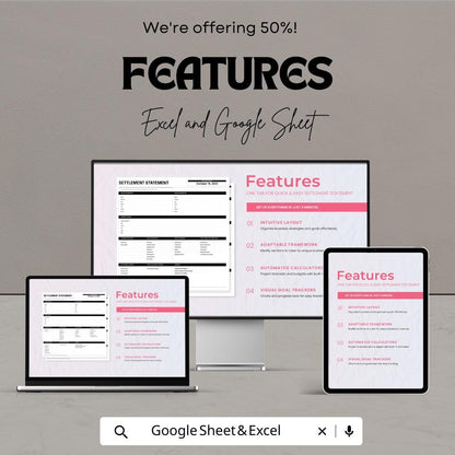 Settlement Statement Template | Excel and Google Sheet | Real Estate Closing Sheet | Buyer & Seller Financial Summary Form