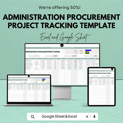 Administration Procurement Project Tracking Template, Procurement Tracker, Purchase Management Spreadsheet, Excel & Google Sheets