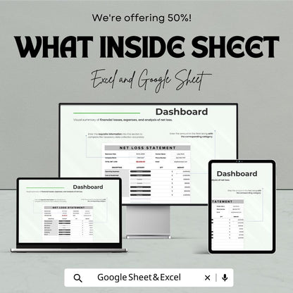 Net Loss Statement Sheet - Excel & Google Sheets | Financial Loss Tracker | Expense and Loss Analysis | Net Loss Report Template | 50% OFF