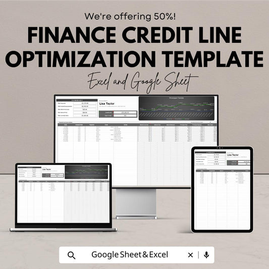 Finance Credit Line Optimization Template | Credit Utilization Tracker | Loan and Credit Management Spreadsheet | Financial Planner
