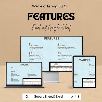 Monthly Budget Worksheet Template | Monthly Budget Worksheet | Excel and Google Sheets Budget Planner | Personal & Business Budget Tool