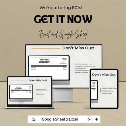 Revenue Statement Template | Excel & Google Sheets Income Statement | Business Revenue Tracker | Financial Statement Spreadsheet