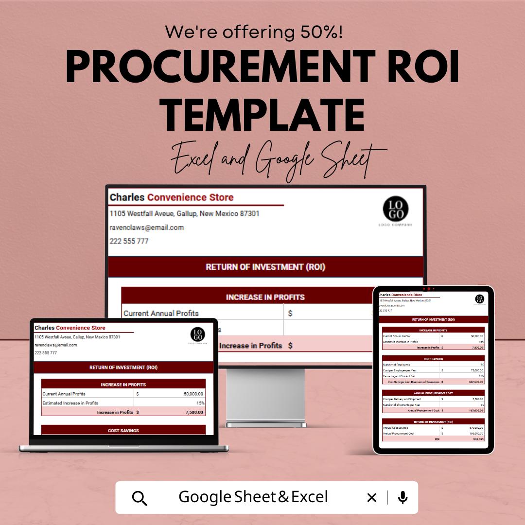 Procurement ROI Template Excel & Google Sheets | Cost Savings Calculator | Business ROI Tracker | Financial Analysis Spreadsheet
