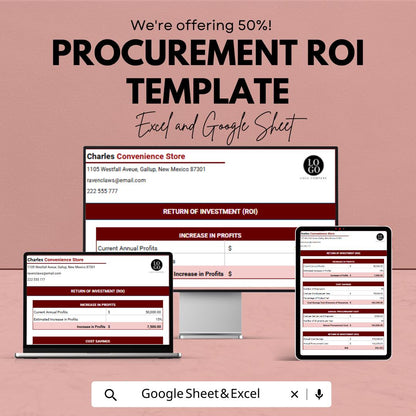 Procurement ROI Template Excel & Google Sheets | Cost Savings Calculator | Business ROI Tracker | Financial Analysis Spreadsheet
