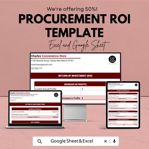 Procurement ROI Template Excel & Google Sheets | Cost Savings Calculator | Business ROI Tracker | Financial Analysis Spreadsheet